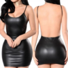 Sexy Faux Leather Dress Backless Club Party Short Dress Solid Black Wet Look Latex Bodycon Push Up Bra Mini Micro Dress 1